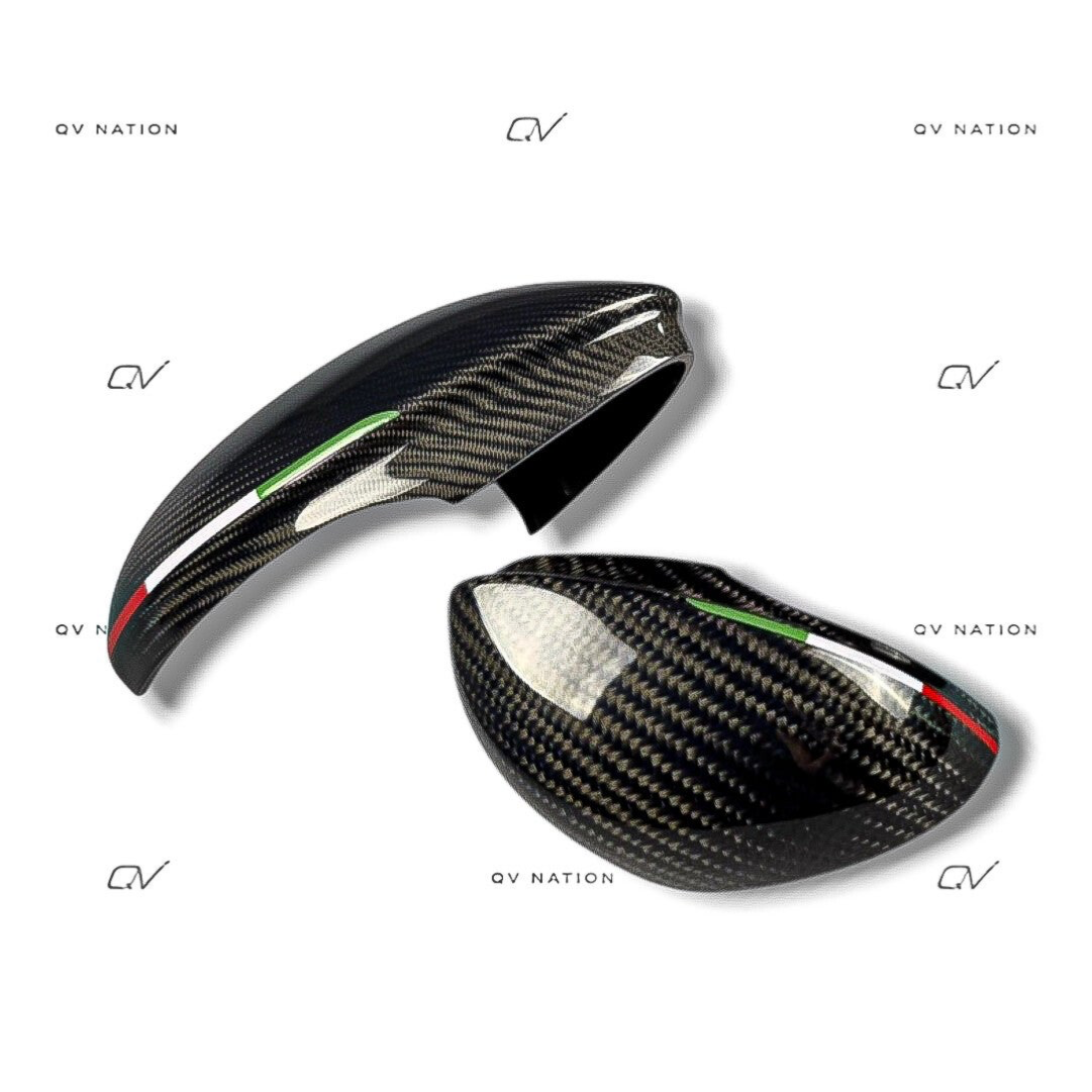 QVNATION Carbon Fiber Mirror Caps for Alfa Romeo Giulia – OEM Fit – 2-Year Warranty / Taxes Includes