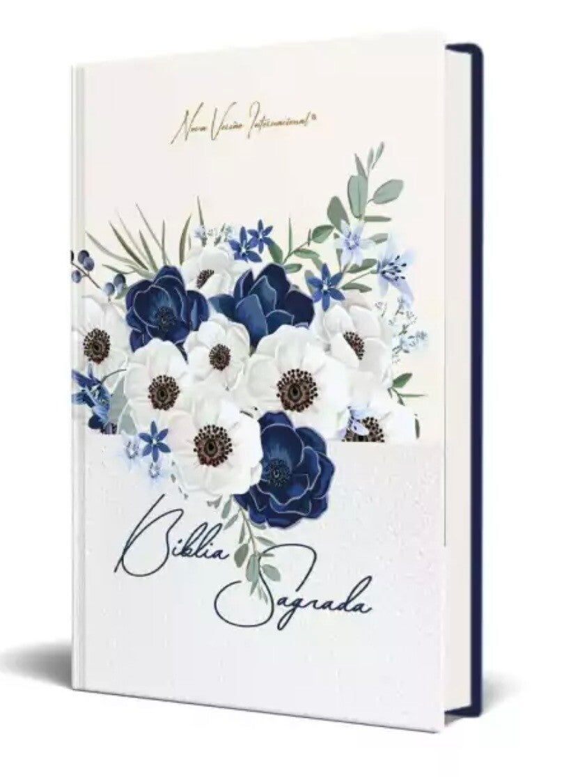 Bíblia Sagrada NVI Média Capa Dura Azul Flores