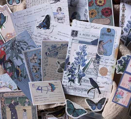 200-delig papier- en stickerset | Blauwe kleuren