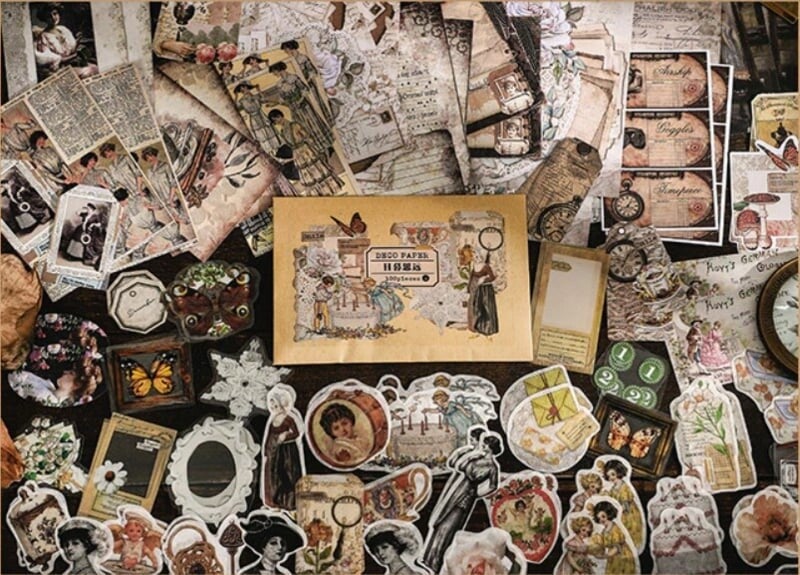 100-delig papier- en stickerset | Bruine tinten