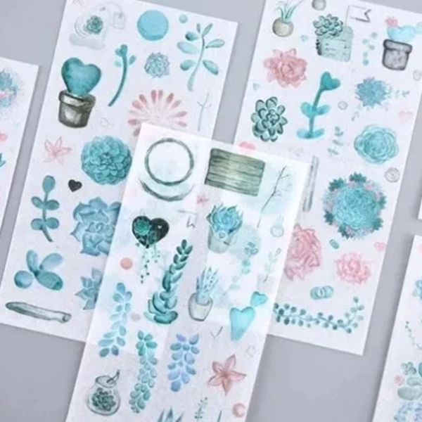6 vellen washistickers | Blaadjes en Bloemen | Mintgroen