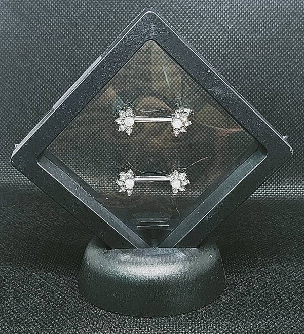 White opal and diamond nipple bars