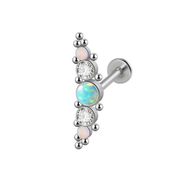 Diamond and Opal Cluster Labret Bar