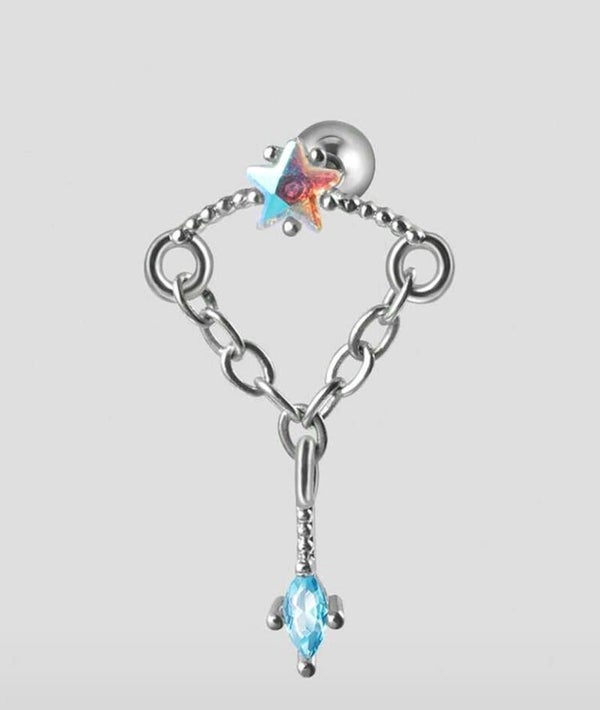 Stunning dangle AB Crystal Labret Bar