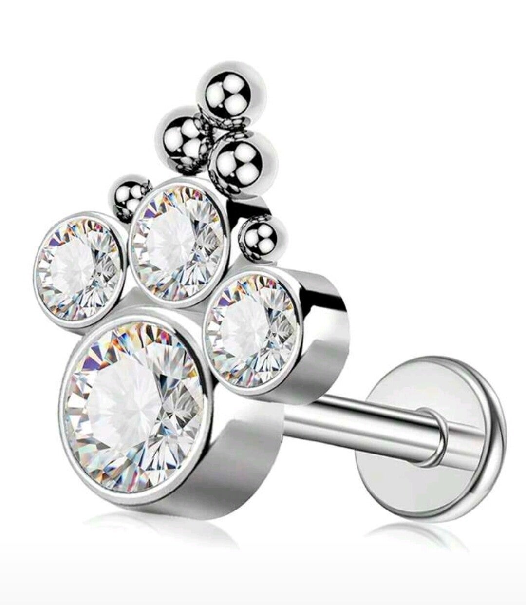 Silver Crystal Labret Bar