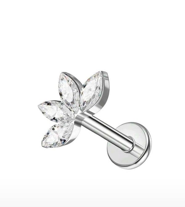 Silver crystal labret bar