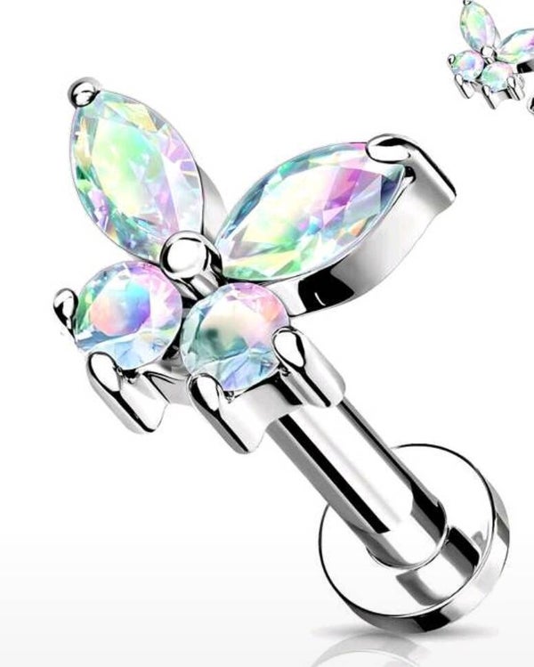 AB Crystal Butterfly Labret Bar