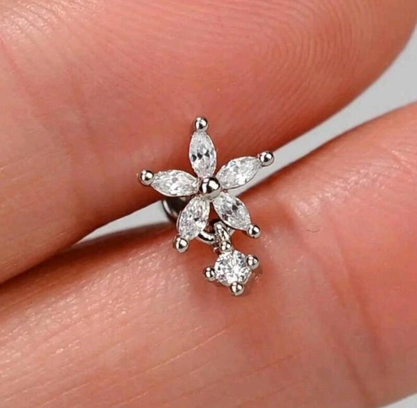 Flower diamond dangle labret bar