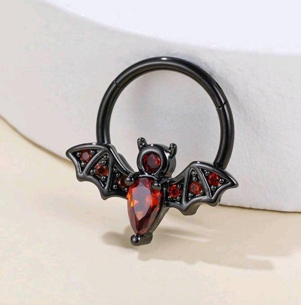 Back and red bat clicker ring