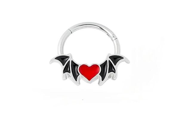 Heart bat wing clicker ring