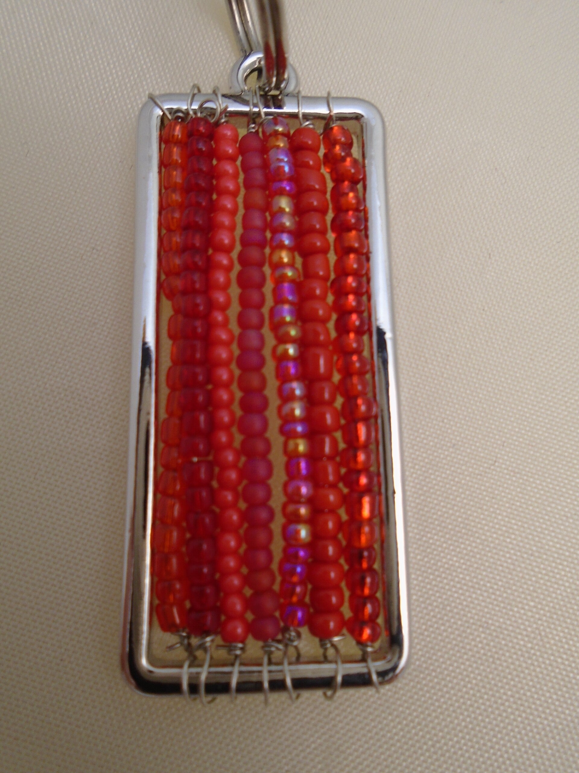 Beaded keychain - red rectangle