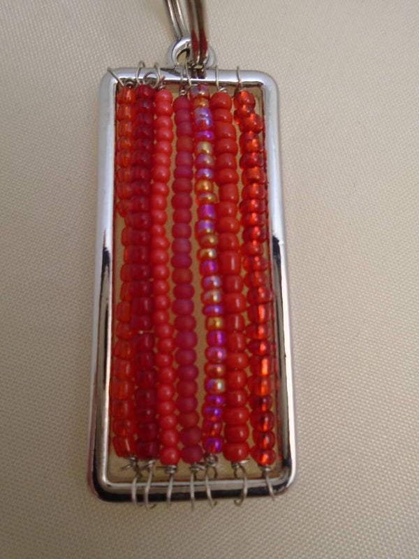 Beaded keychain - red rectangle