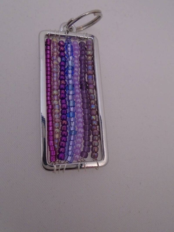 Beaded keychain - purple rectangle