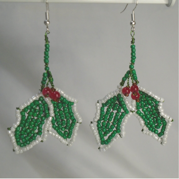 Beaded holly earrings