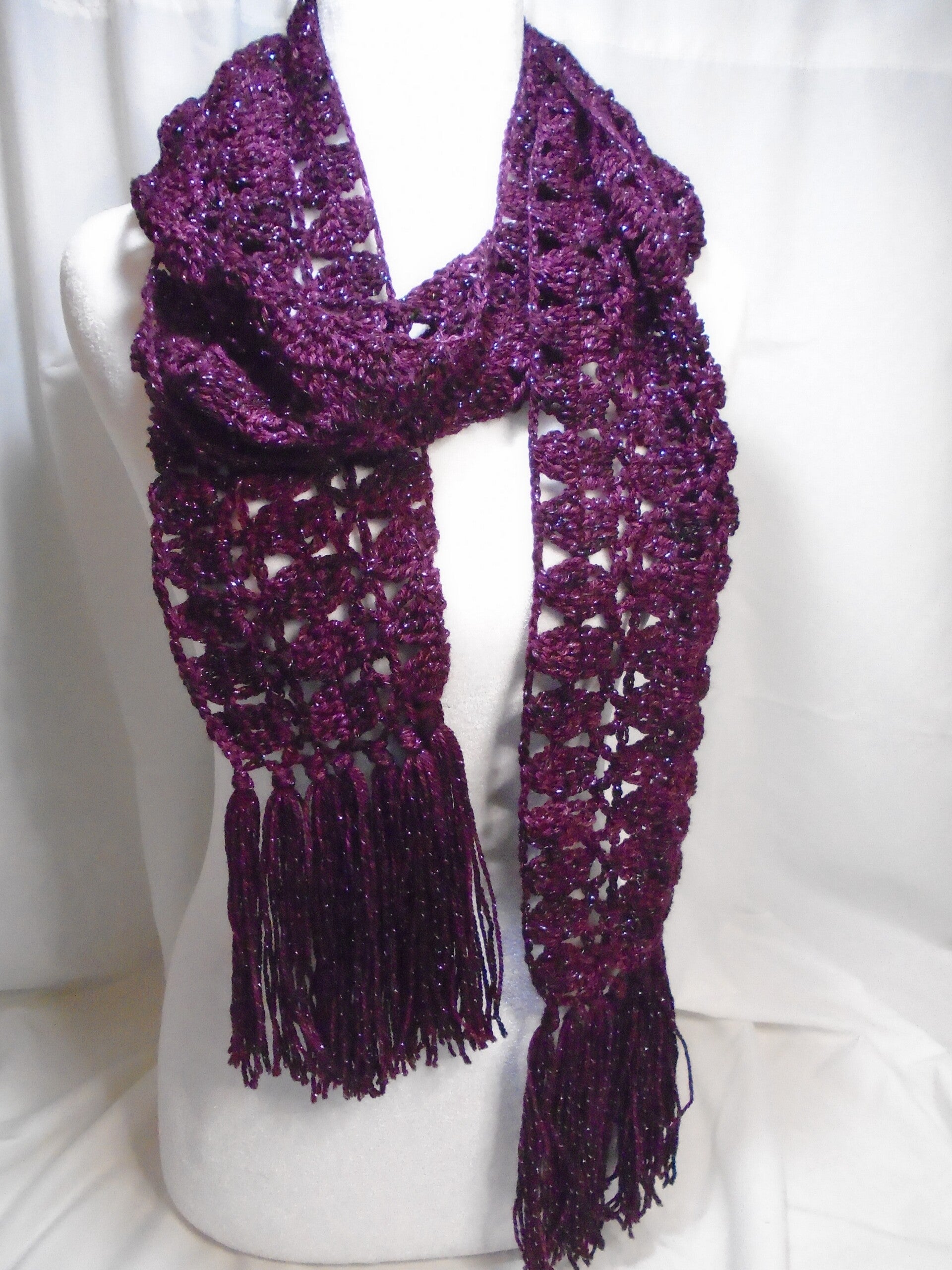 Crocheted plum sparkle scarf