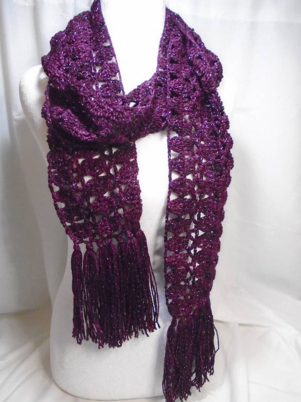 Crocheted plum sparkle scarf