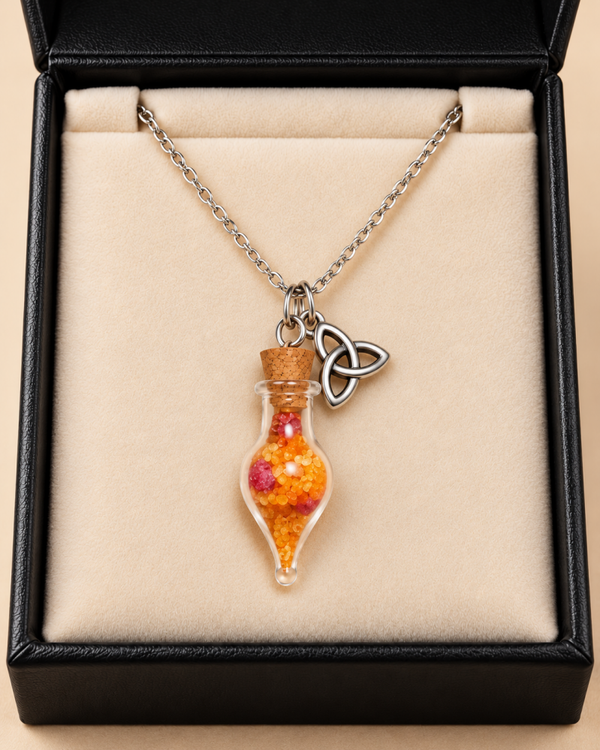 ❤️ Phiole der Liebe – Mystische Ritualsalz-Kette mit Triquetra