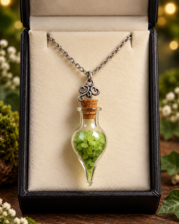 🍀 Phiole des Glücks – Mystische Ritualsalz-Kette mit Glückssymbol