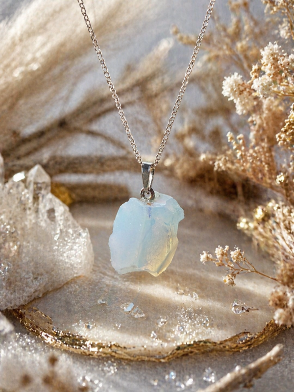 Opal Kette roh – Schutzstein Anhänger für innere Ruhe & Selbstvertrauen | Edelstein Halskette Geschenk für Frauen