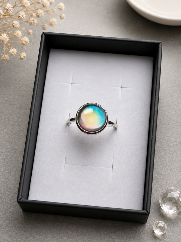 Verstellbarer Ring „Polarlicht“ – Handgefertigter Cabochon in Türkis, Gold & Rosé