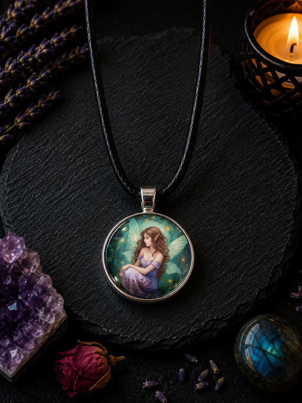 Cabochon Halskette „Waldfee“ – Mystischer Feen-Anhänger mit Glas-Cabochon | Fantasy Schmuck