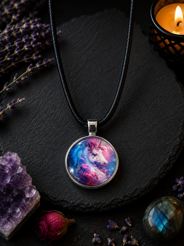 Cabochon Halskette „Magisches Einhorn“ – Mystischer Einhorn-Anhänger mit Glas-Cabochon | Fantasy Schmuck