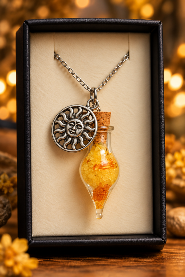 💛 Phiole der Vitalität – Mystische Ritualsalz-Kette mit Charm