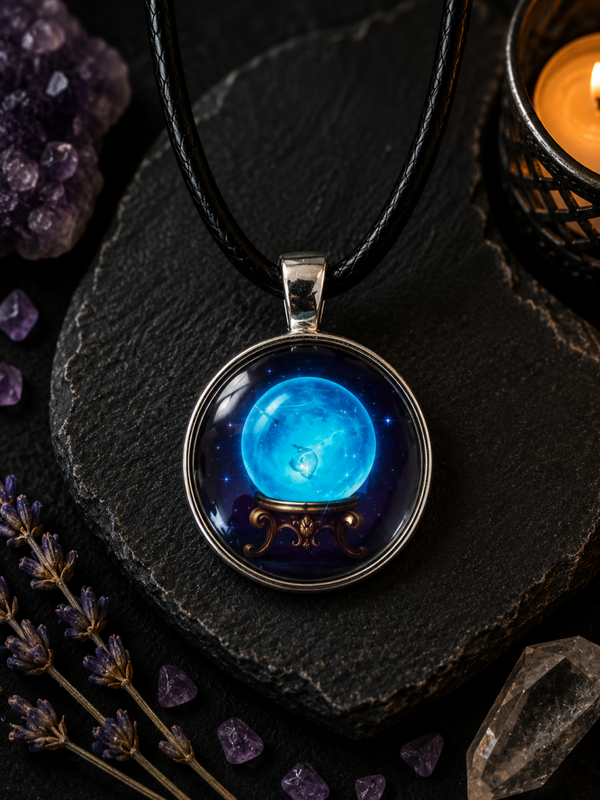 Cabochon Halskette „Kristallkugel“ – Mystischer Glas-Cabochon Anhänger | Fantasy Schmuck