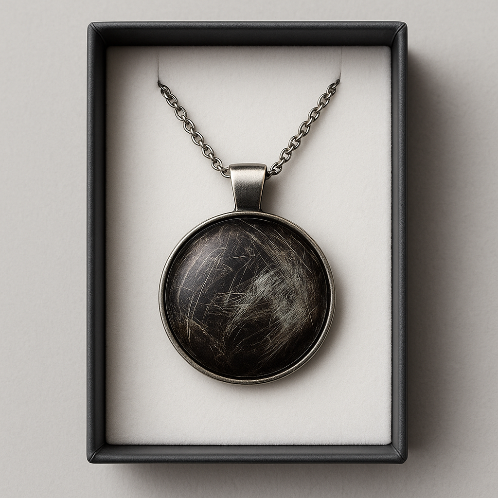 Personalisierter Glas-Cabochon Erinnerungsanhänger – mit Hundehaar, Katzenhaar, Kaninchenfell oder Menschenhaar | 50 cm Edelstahlkette | Geschenkbox | Memorial Schmuck
