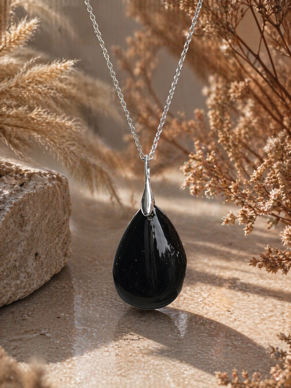 Obsidian Tropfen Kette – Schutzstein Anhänger für Stärke & Abgrenzung | Edelstein Halskette schwarz