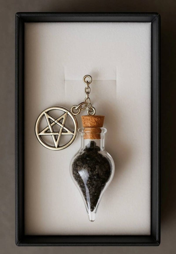 Ritual Salz Amulett mit schwarzem Schutzsalz – Glas-Phiole & Edelstahlkette