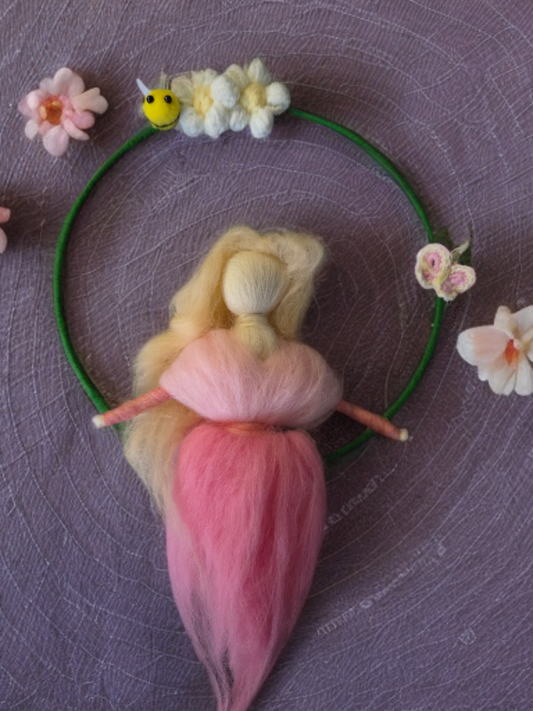 Schmetterlingshüterin Handgefertigter Türkranz mit Filzfee, Gänseblümchen & Bienchen