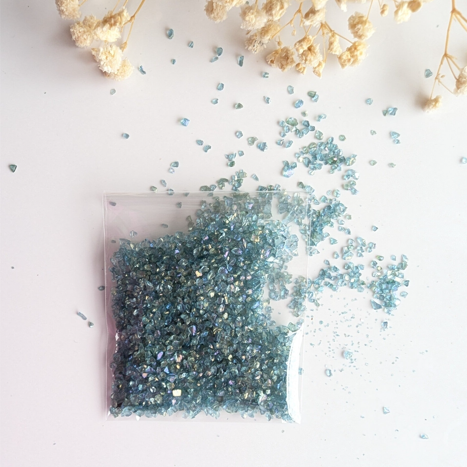 Zakjes met decoratiesteentjes (chrushed glass) Blauw/Groen