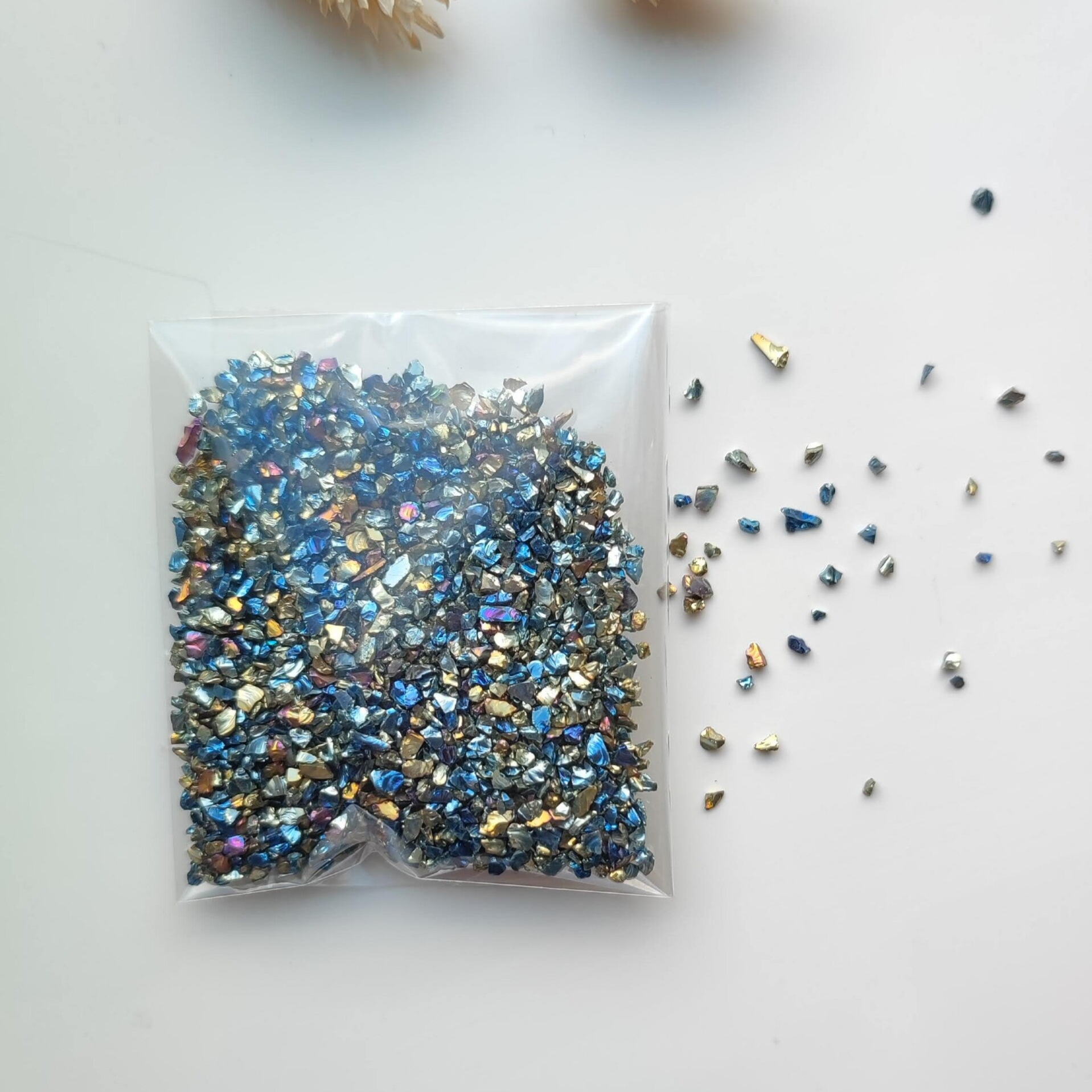 Zakjes met decoratiesteentjes (chrushed glass) Mixed