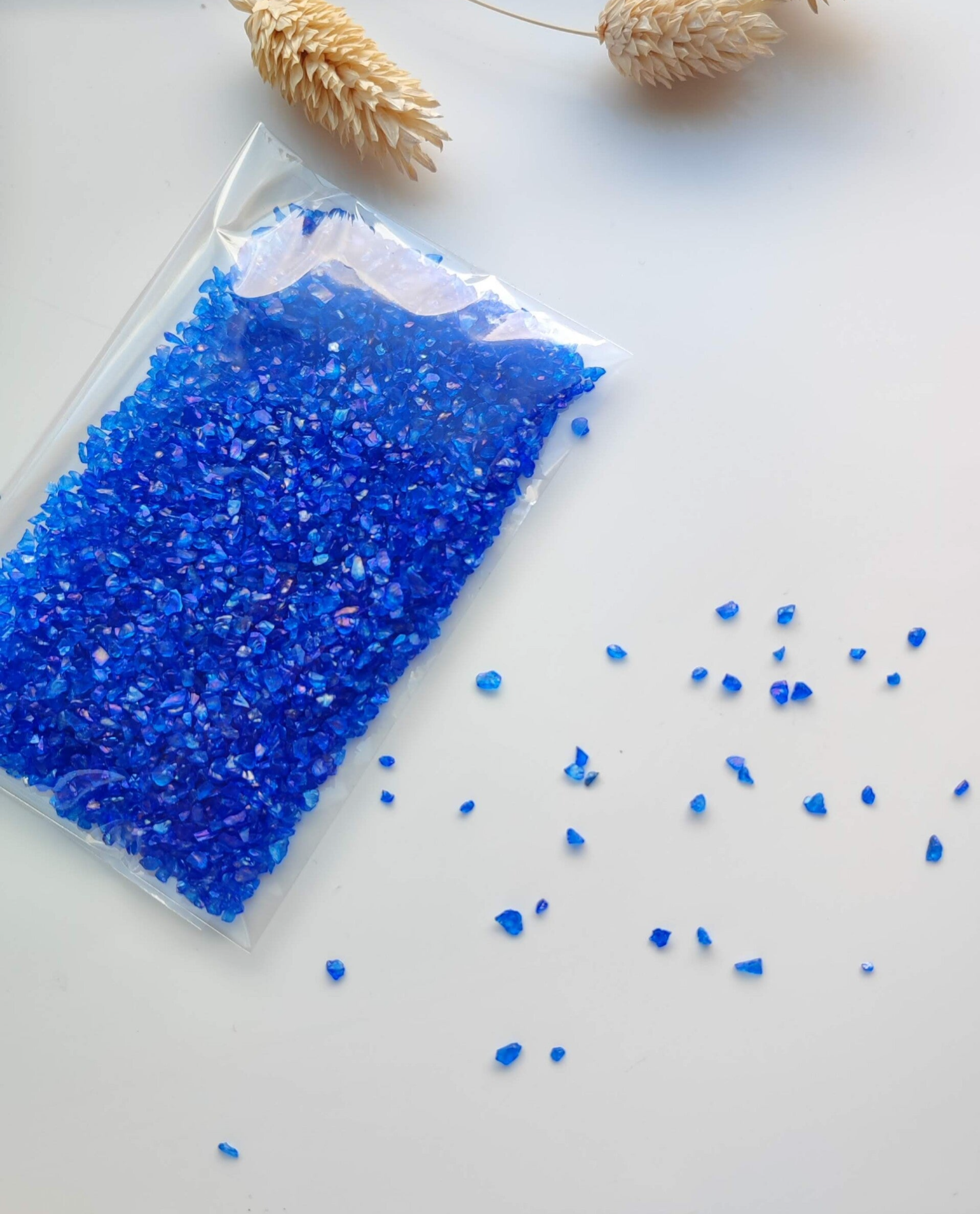 Zakjes met decoratiesteentjes (chrushed glass) Blauw