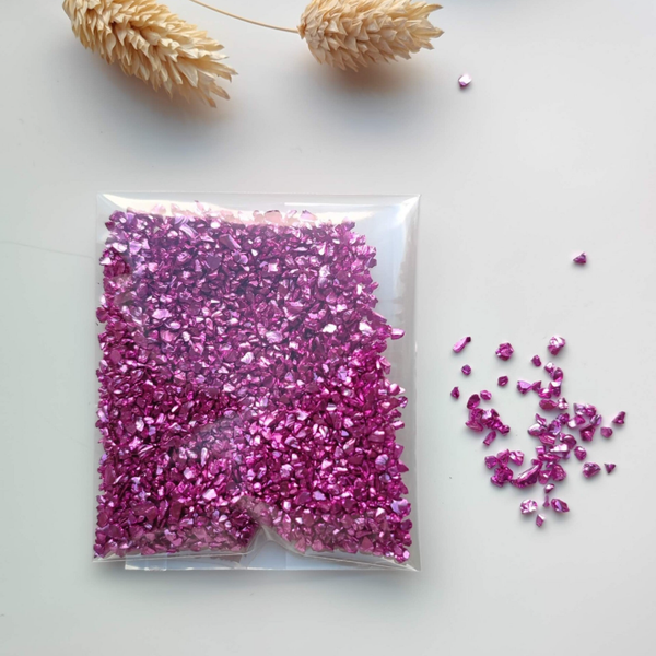 Zakjes met decoratiesteentjes (chrushed glass) Paars