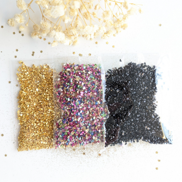 Zakjes met decoratiesteentjes (chrushed glass)