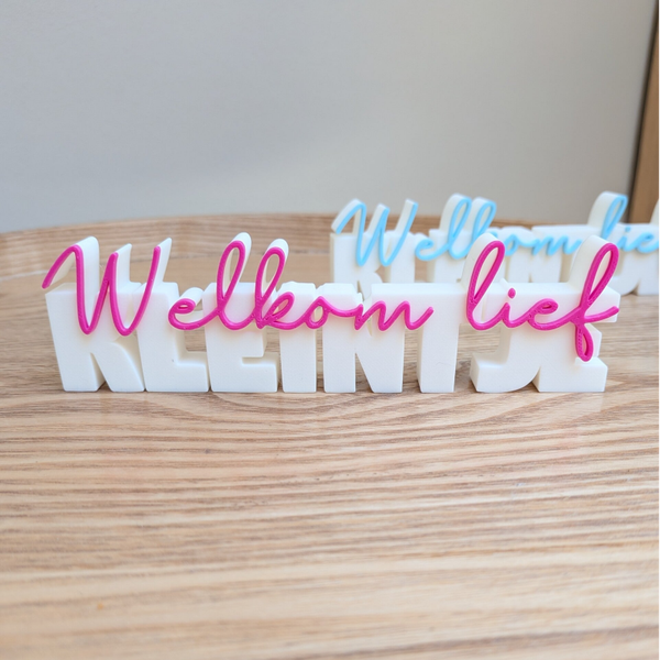 Tekstbord - Welkom lief kleintje (roze en blauw)