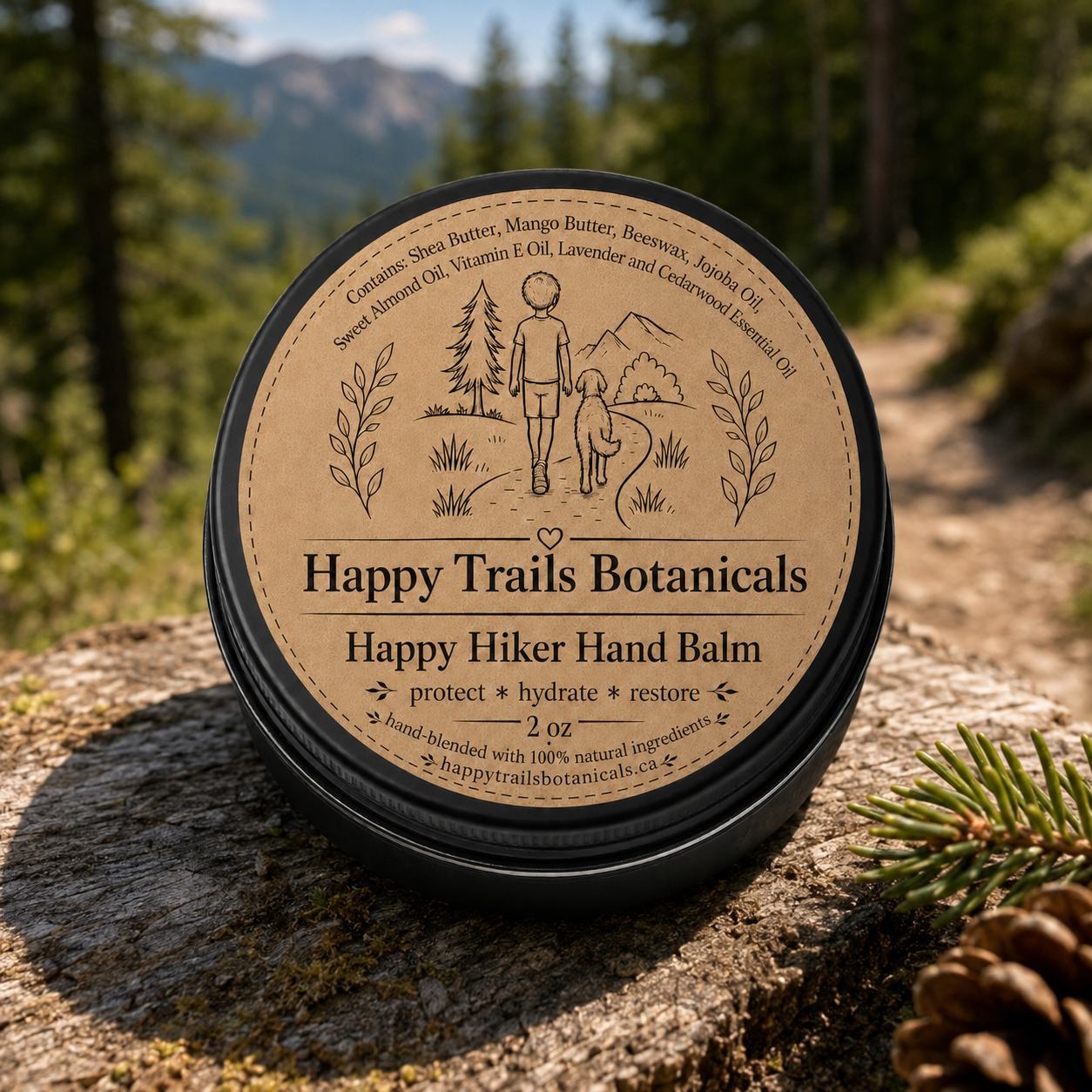 Happy Hiker Hand Balm - Scented/Unscented - 2 oz tin