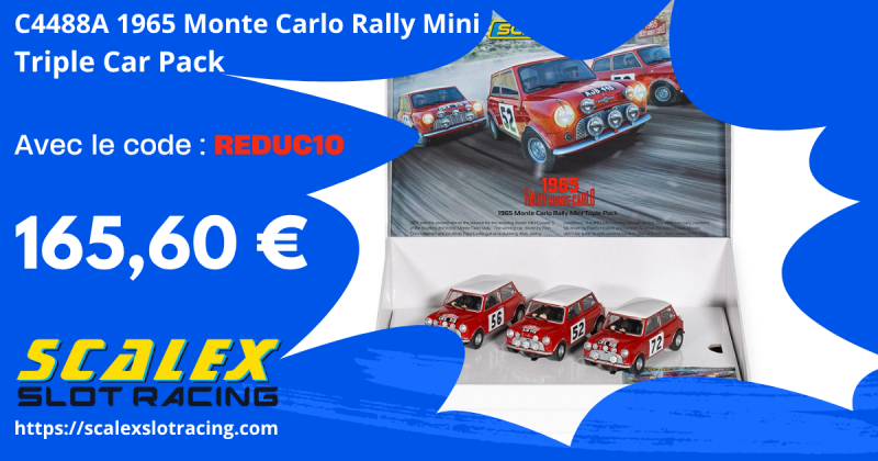 Coffret édition limitée Scalextric C4488A 1965 Monte Carlo Rally Mini - Triple Car Pack