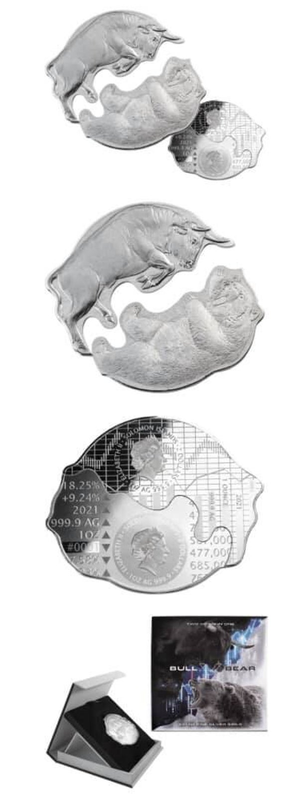 2021 SOLOMON ISLANDS BULL VS BEAR - 2-SILVER COIN SET.