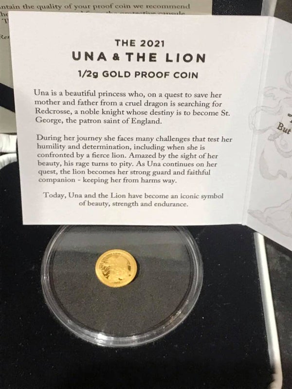 The Una & The Lion 0.5 grams of 999.9 Fine Gold. Only 1900 Word Wide.
