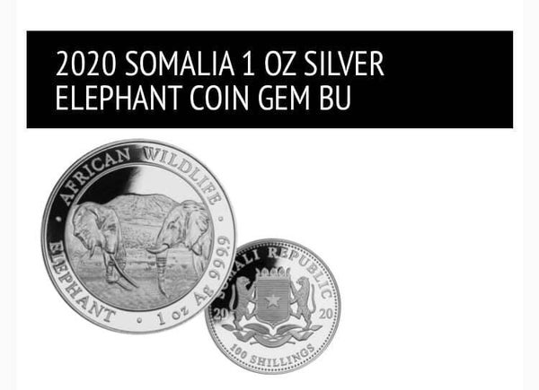 2020 Somalia 1 oz .999 Silver Elephant Coin.