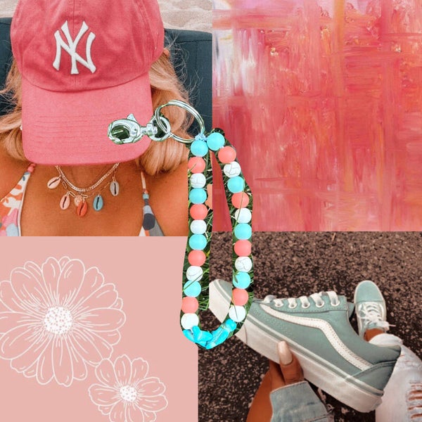 Coral and teal keychain
