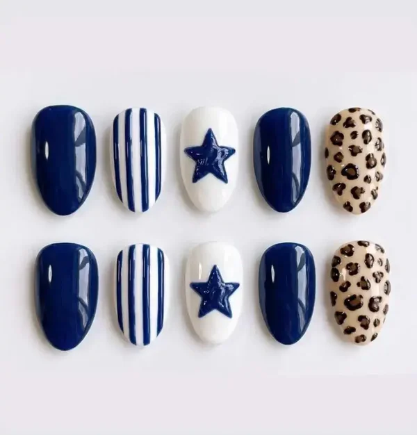 blue leopard press on nails