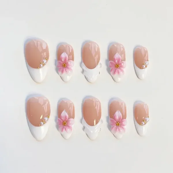 white French tip flower nails