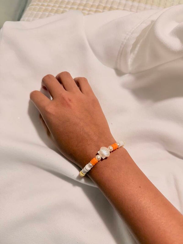 Fall pearl candy-corn themed bracelet