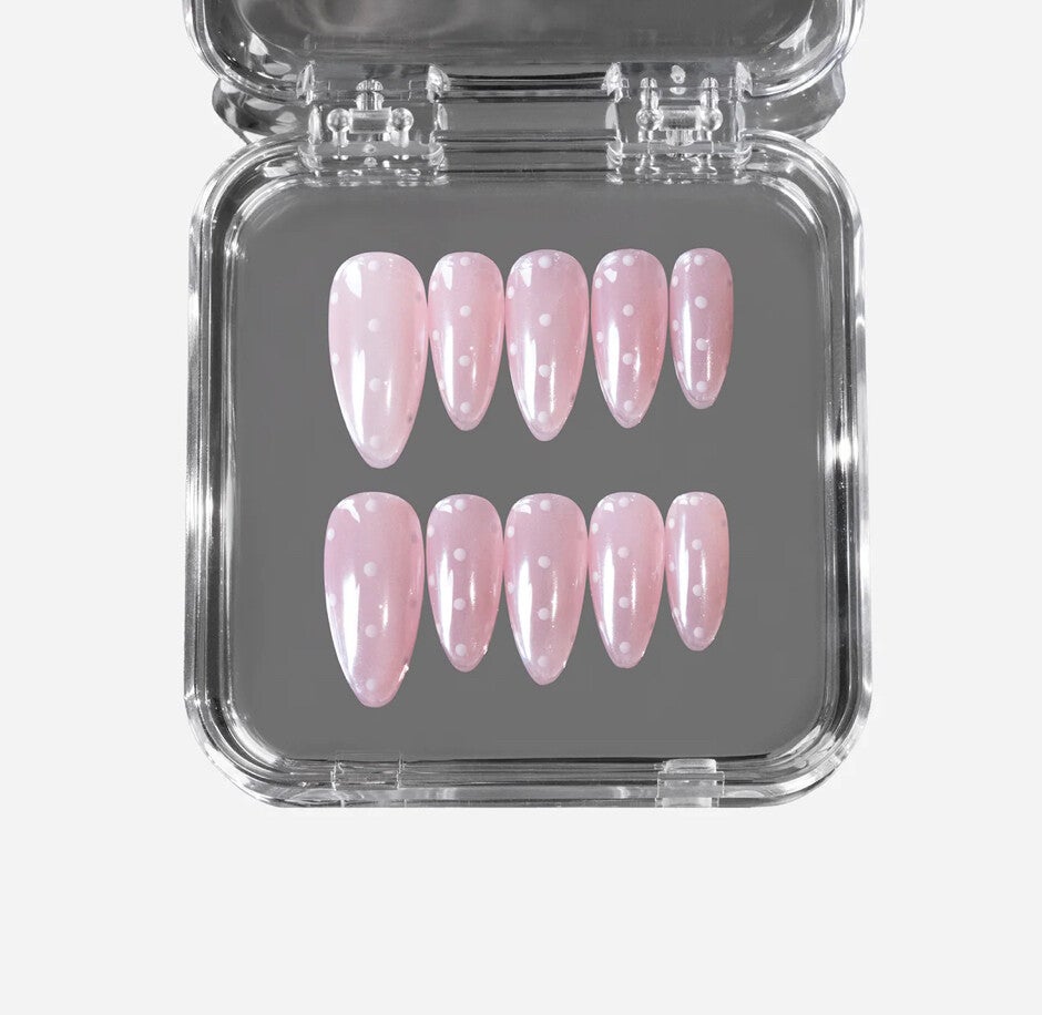 Glazed pink dot nails