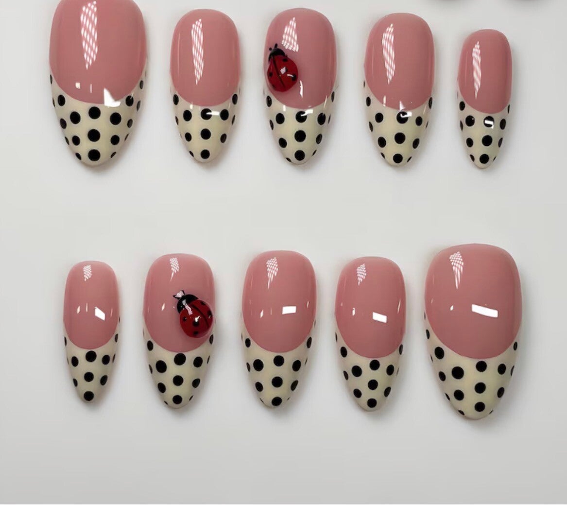 Ladybug French tip press on nails