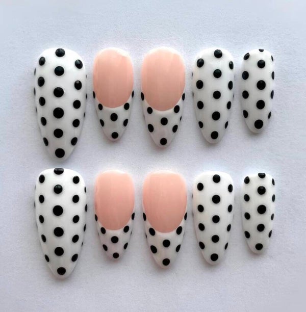 White and black Polka doy nails